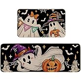 Moutina Witch Ghost Cute Decorative Halloween Kitchen Rugs Set of 2, Holiday Party Home Decor Low-Profile Kitchen Mats for Floor - 17x29 and 17x47 Inch