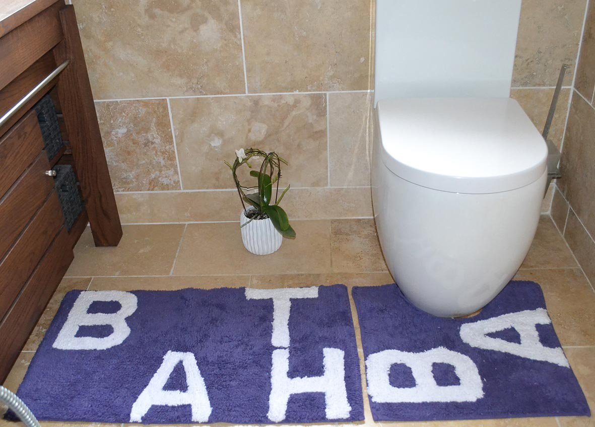 Rapport Home Text Bath and Pedestal Mat Set, Cotton, Violet, 80 x 50 x 2 cm