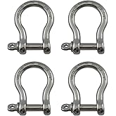 US Stainless 4 Pieces Stainless Steel 316 Forged Bow Shackle 1/4" (6mm) Marine Grade