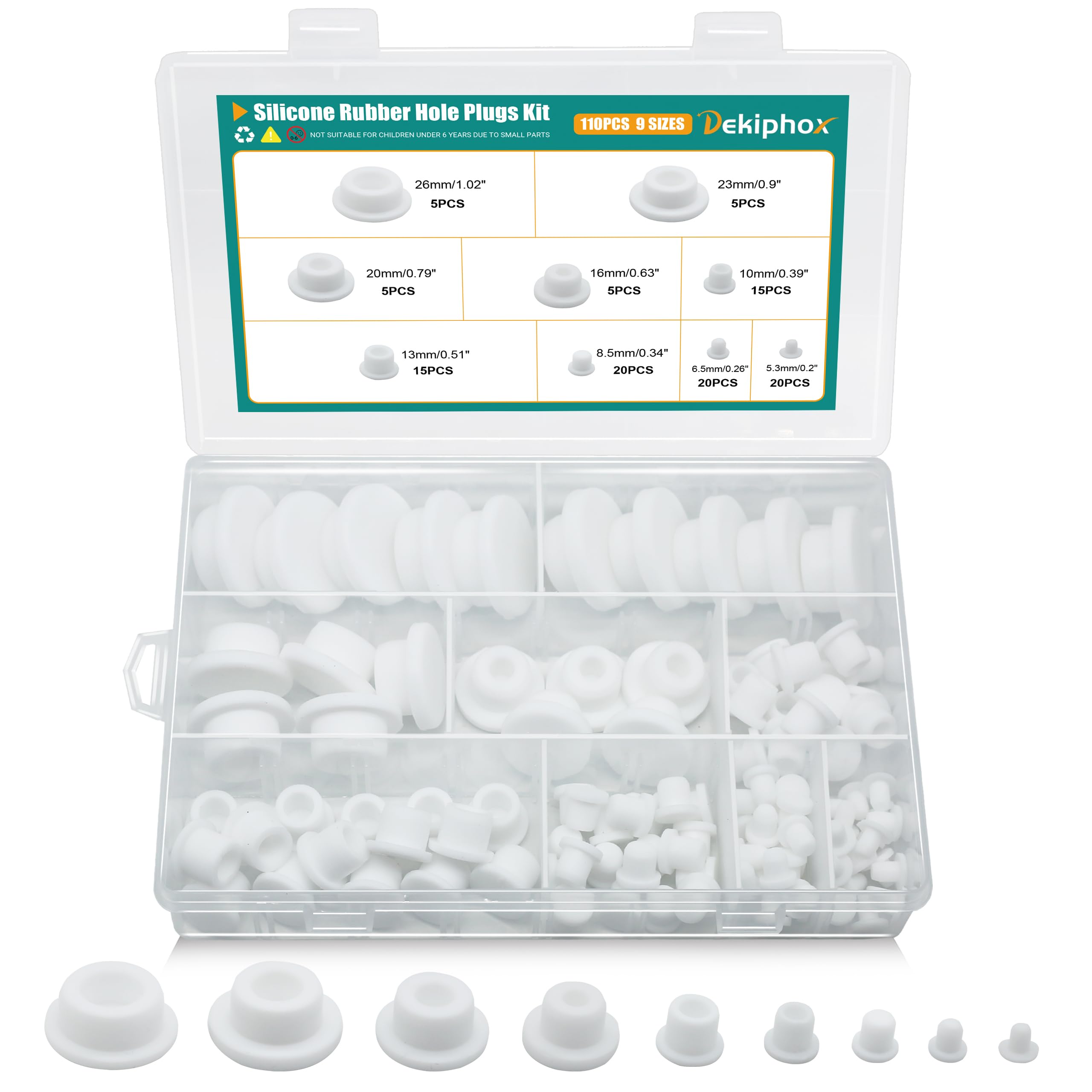 Photo 1 of 110PCS Silicone Rubber Plugs for Round Holes Assorted Sizes T-Shape Rubber Stoppers Hole Plug Bathtub Jet Covers (White)