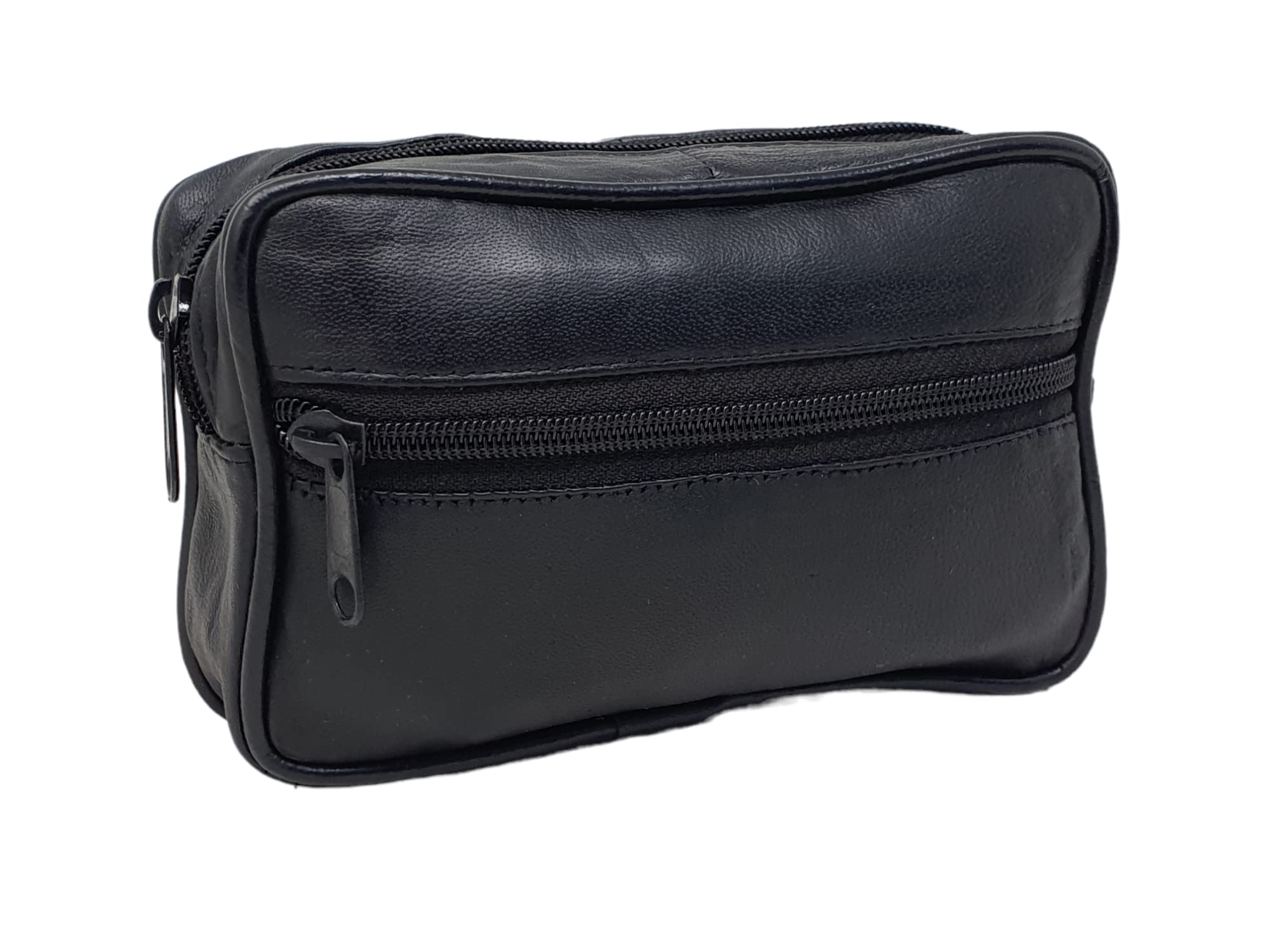 RAS Genuine Leather Travel Waist Belt Hanging Bag for Coins Passport Mobile Phone Camera 1014 Black