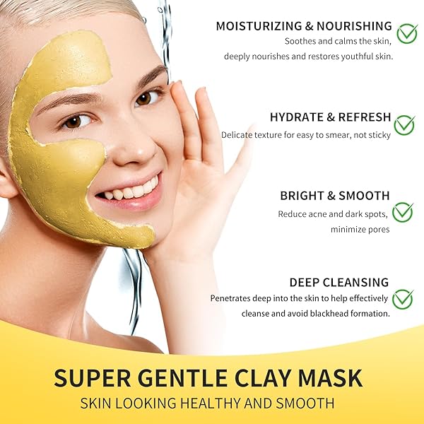 HICREAM TURMERIC VITAMIN C CLAY MASK, DEEP CLEANSING FACIAL MASK, FACE MASK SKIN CARE WITH KAOLIN CLAY AND ALOE FOR PORES, ACNE, DARK SPOTS, HYDRATING 5.29 OZ