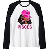 Pisces Queen Loc'd Hair Black Woman Cap Zodiac Sign Raglan Baseball Tee