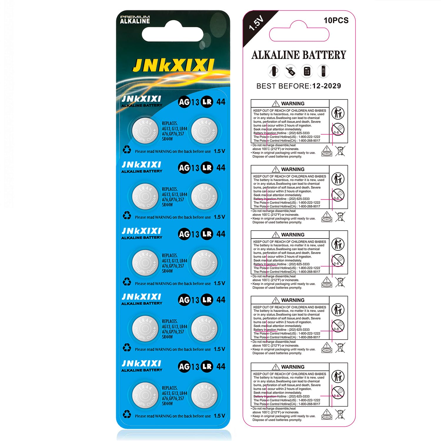 JNKXIXI 100 Pack LR44 AG13 357 Battery 1.5V SR44 A76 GP76 Lr 44b L1154c 303 Ornament Batteries Button Coin Cell Batteries
