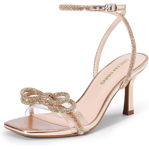 YooPrettyz Women's Rhinestone Evening Heels - Flowers & Crystal Embellished High Heel Sandals For Dressy Occasions - View #3