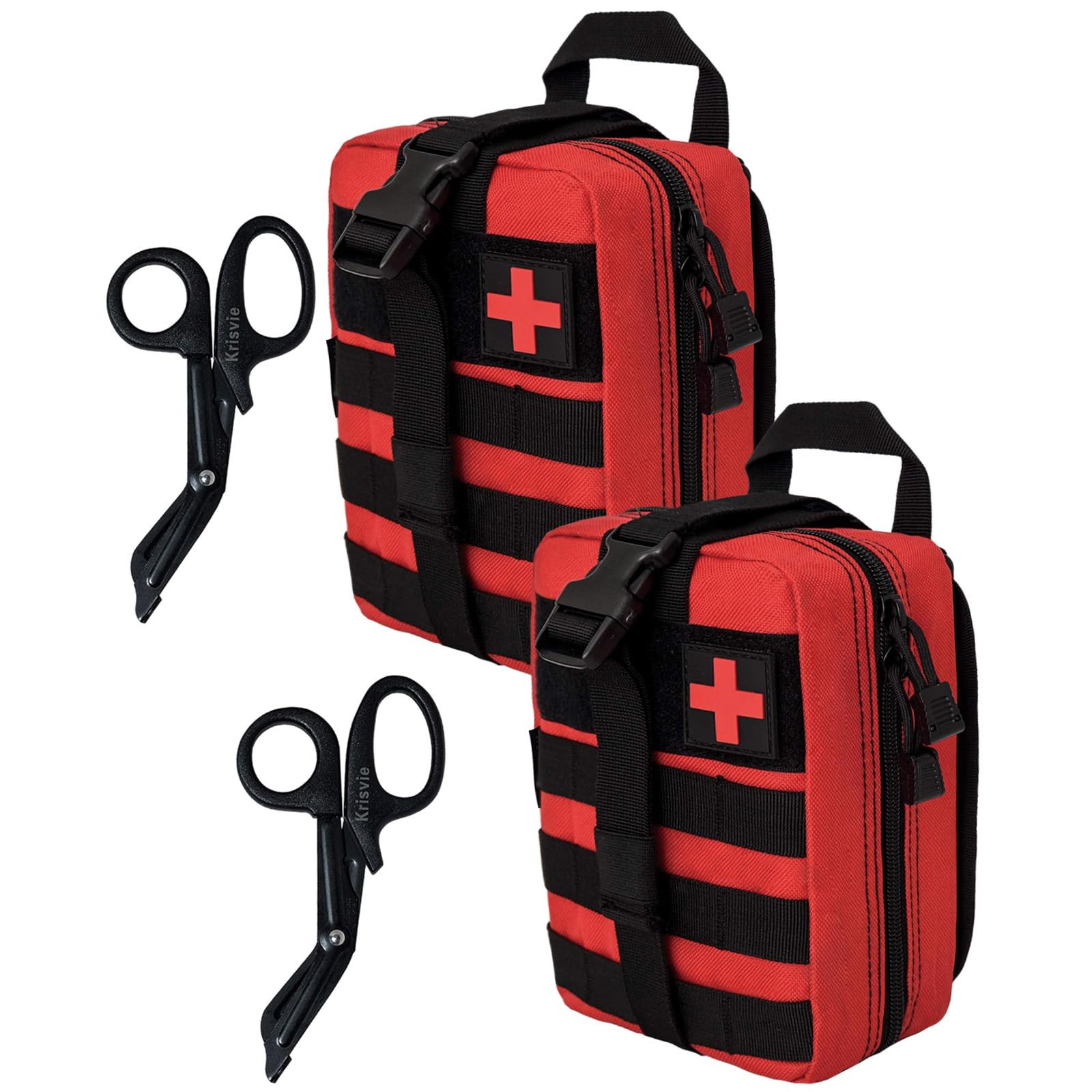 Krisvie 2Pack First Aid Molle Pouch EMT Pouch Detachable Tactical Medical Bag for Outdoor Activities with Shear(Red)