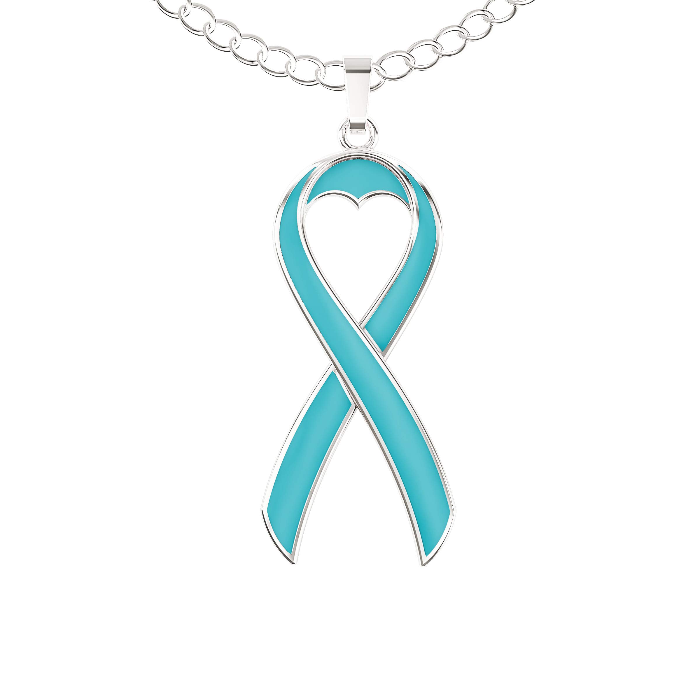 Happy Kisses Cancer Awareness Necklace - Ribbon Pendant, “Together We are Tougher Than Cancer” - Gift for Women, 18", Metal, No Gemstone