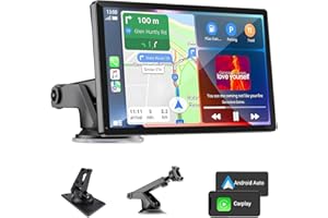 CRROPDA 9 Inch Portable Carplay Screen for Car,Wireless Carplay & Android Auto Touch Screen,Car Audio Receivers with Bluetooth,Mirror Link,Siri,GPS Navigation,Voice Control