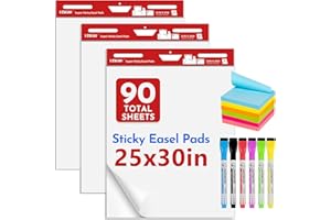 VISCOO Thickened Sticky Easel Pad, 25 x 30 Inches Flip Chart Paper for Teachers, Giant Self-Stick Chart Paper for Wall, Anchor Chart Paper for Classroom/Office with Sticky Note, 90 Sheets/3Pad