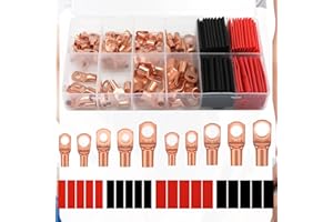 150pcs Battery Cable Ends, Awg 2 4 6 8 10 Gauge Wire Connectors Copper Wire Lugs Ring Terminals with Heat Shrink Tubing Kit f