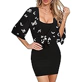 TASAMO Women's 2026 Summer Lightweight Short Bolero Cardigan Shrug Sheer Tie Front Top 3/4 Sleeve Jacket for Dress