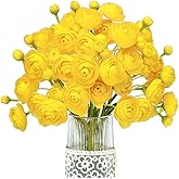 Letjolt Ranunculus Artificial Flower Yellow Silk Flowers Faux DIY Bouquet for Wedding Engagement Centerpieces Arrangements Bridal Shower Decorations Home Decor 18pcs