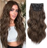 Fine Plus Hair Extensions Clip in 4PCS Medium Brown 20 Inch Wavy Full Head