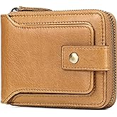GOIACII Zipper Wallet for Men Genuine Leather RFID Blocking Mens Wallet with Zipper Coin Pocket ID Window Zipper Wallets Large Capacity