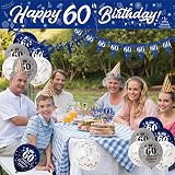 Yontree 60th Birthday Decorations Navy Blue Silver Banner Sash Confetti Balloons view 7