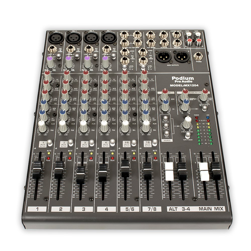 Podium Pro MX1204 12 Channel Pro Audio Mic/Line Stereo Mixer Console