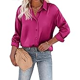 Chigant Women's Blouse Satin Silk Shirts Button Down Shirts Casual Loose Long Sleeve Office Work Tunic Tops