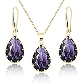 Linawe Crystal Jewelry Sets for Women, Imitation Diamond Pendant Necklace, Rhinestone Drop Dangle Earrings, Birthstone Cubic Zirconia Matching Wedding Jewelry, 14K Gold/Rose Gold/Silver Tones