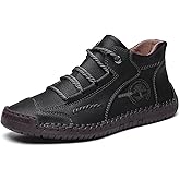 didopery Mens Hand Stitching Leather Lace Up Ankle Boots Casual Vintage Non Slip Flats Arch Support Loafers for Hiking Walking Driving Chukka Boots