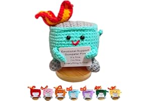 Nordkawa Emotional Support Dumpster- Handmade Crochet Dumpster Fire Doll, Christmas Dumpster Fire Knitting Toy Ornaments with Positive Card, Handmade Emotional Support Crochet Gift Desk Decor（Cyan ）