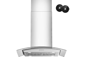 FIREGAS Island Range Hood 30 inch with 700 CFM, Ceiling Mount Kitchen Vent Hood Ducted/Ductless Convertible, Stainless steel stove hood with 3 speed fan, 4 lights, Tempered Glasss, Charcoal Filters