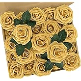 N&T NIETING Artificial Rose Flowers, 25pcs Fake Flowers Fall Yellow Rose DIY for Wedding Bridesmaid Bridal Bouquets Centerpieces Party Cake Decoration Home Display, Gold Yellow