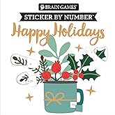 Brain Games - Sticker by Number Compact Edition: Happy Holidays | 7x7 Inches | Christmas Stocking Stuffer, Travel Size Activity Book for Adults & Kids 7+
