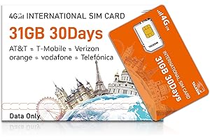 TALKSIM International Data SIM Card 31GB for 30 Days –4G LTE Coverage 45 Countries in USA,UK,Europe,Asia and Africa Prepaid Travel Data Only SIMCARD for Unlocked WiFi Mobile Hotspot,Phones&Tablet–No Contract