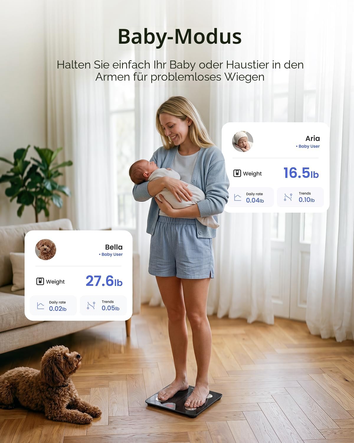 RENPHO Personenwaage Körperfettwaage, Waage Personen mit App 180 kg/400 lbs, Körperwaage Digital Bluetooth Körperanalysewaage für Körperfett, BMI, Muskelmasse, Protein, BMR, Schwarz,Elis 1 6