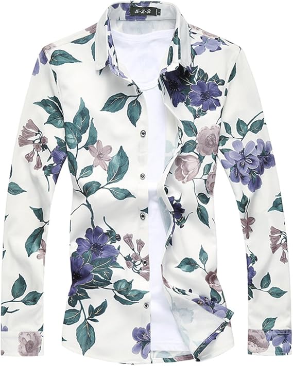 Amazon シャツ メンズ カジュアルシャツ 花柄 シャツ メンズ 長袖 父の日 プレゼント 長袖シャツ 花柄 アロハ 花柄 アロハシャツ トップス メンズ ビジネス 長袖シャツ スリム きれいめ トップス シャツ 通販