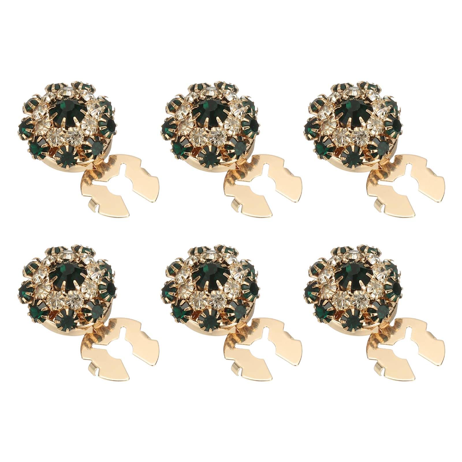 Photo 1 of PATIKIL 6 Pcs Rhinestone Button Covers, 17.5mm 11/16" Decorative Buttons Clips Detachable Sewing Kit Replacement for Women Men DIY Crafts Holiday Decor Dress Accessories, Gold Dark Green