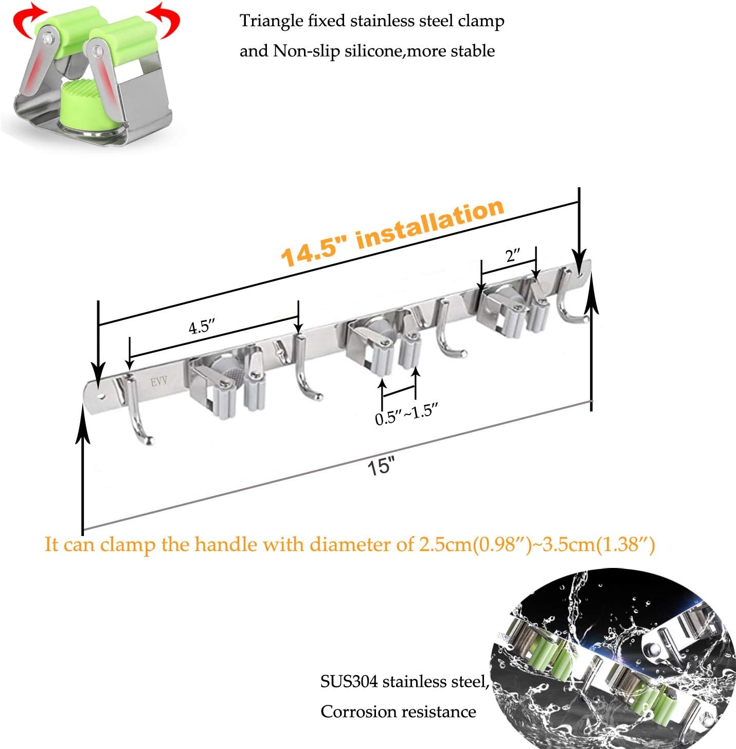 Broom Holder Wall Mount 2 Packs Mop Holder Wall Mount with 3 Utility Racks 4 Hooks,Broom Mop Hanger,Organizer,Holder, Hooks,Storage for Laundry Room Garden Garage Closet Kitchen: Home Improvement