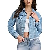 LBDLONGBIDA Women's Cropped Soft Denim Jacket Frayed Washed Jean Jacket with Button Up Design