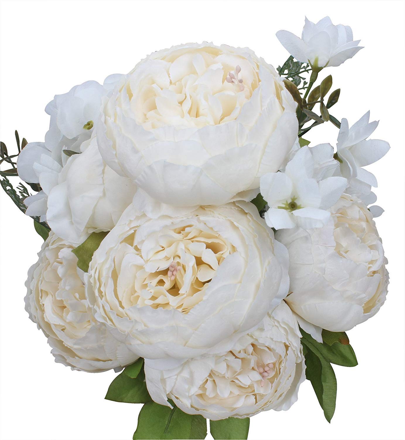 Ruiuzioong Vintage Artificial Peony Silk Flowers Bouquets Wedding Decoration Home Table Kitchen Office Garden Bridal Greenery Plants (Milk White)