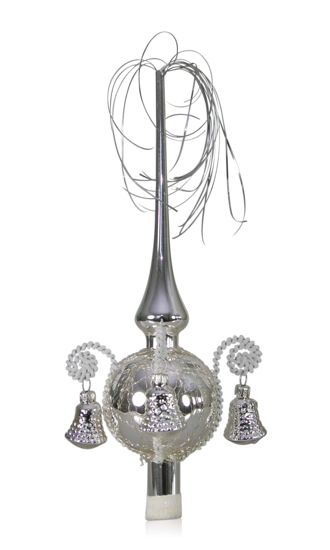 Christmas Tree Topper with Shaped Bead Bell; Braided Length Approx. 28 cm Diameter 7 cm Christmas Tree Ornaments Mouth-Blown and Hand-Decorated Leonischer Wire