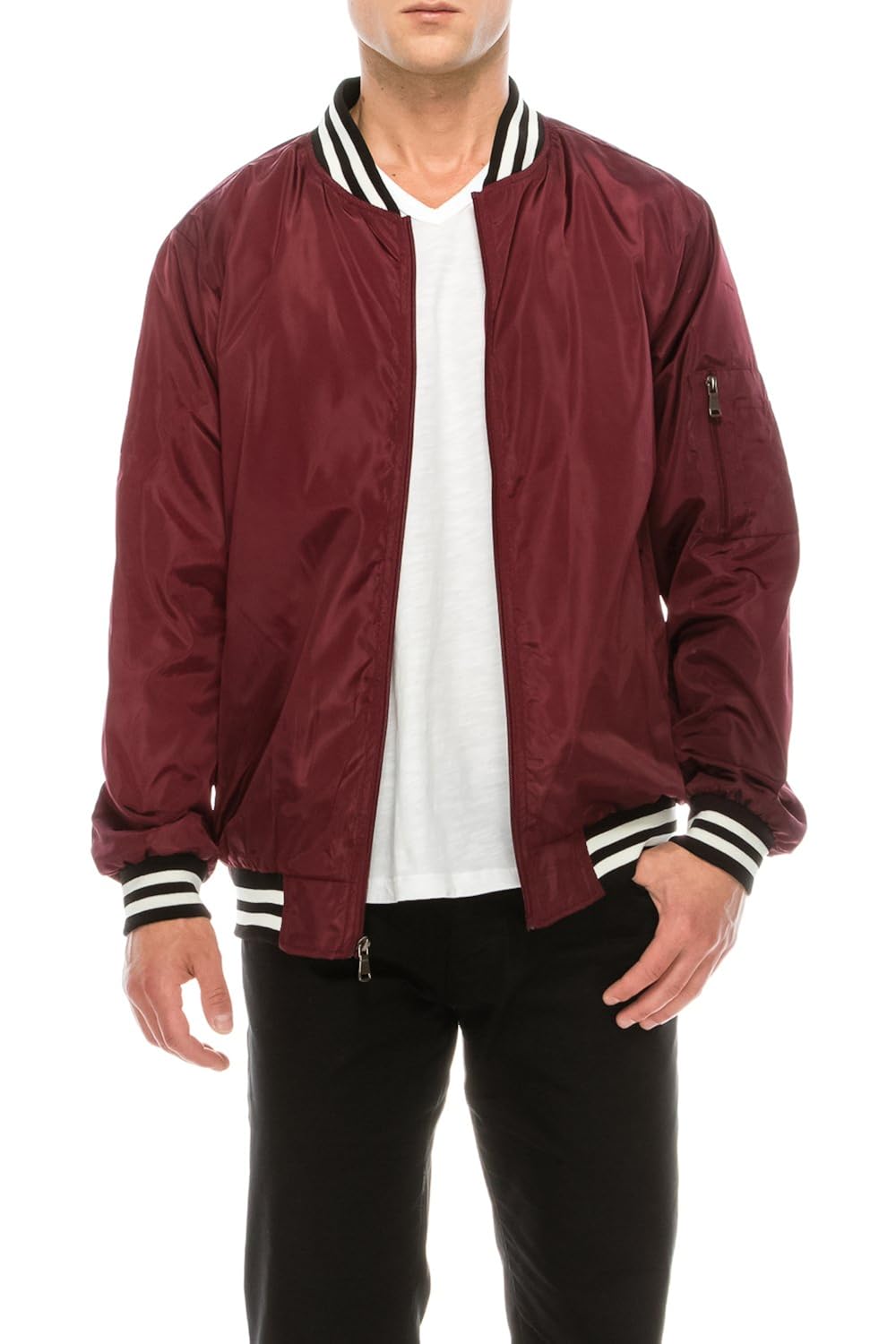 KlothesKnit Men's Athletic Waterproof 2-Stripe Active Bomber Flight Track Jacket with Pockets 