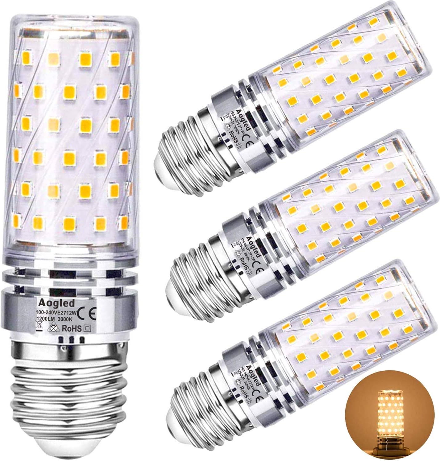 Ampoule Led E27 12w 3000k Aogled, Équivalent Ampoule Halogène 100w