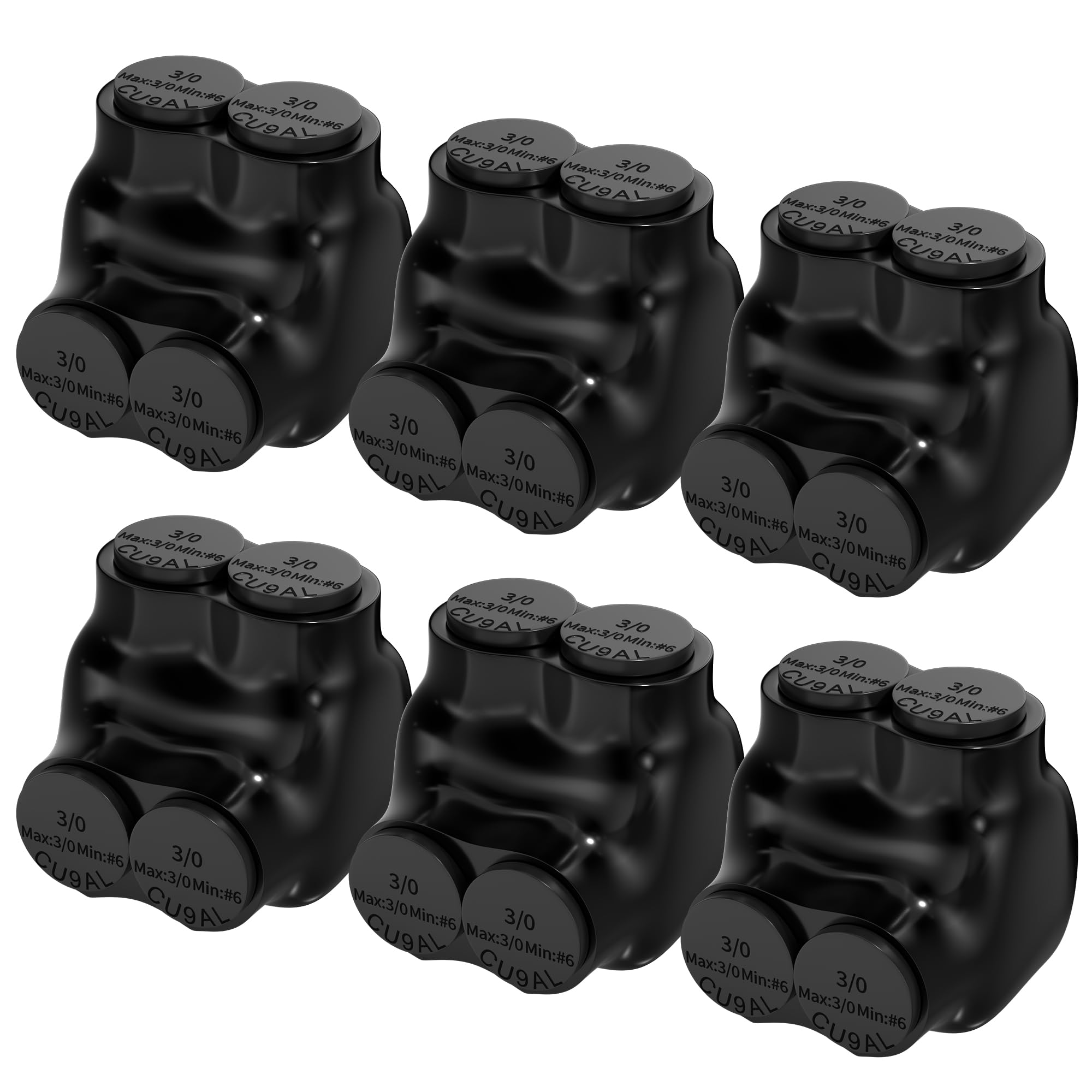Photo 1 of RVBOATPAT 2 Port Insulated Multi Tap Connector 3/0-6 AWG Black Electrical Cable Connectors 7/32" Allen Hex Aluminum Wire Connector - 6 Pack