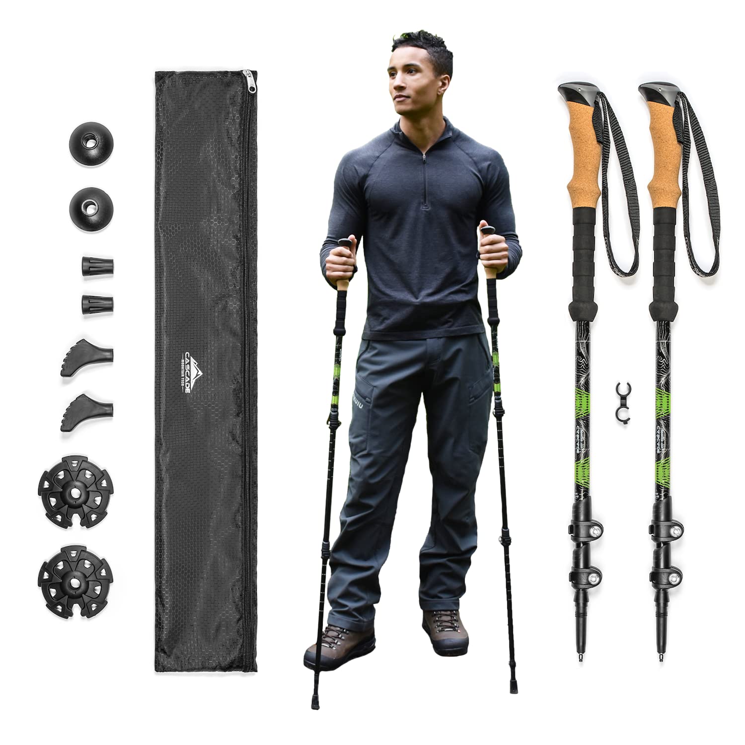 Cascade Mountain Tech Trekking Poles - Aluminum Hiking Walking Sticks with Adjustable Locks Expandable to 54" (Set of 2)