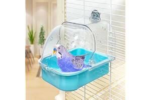 WQY GroceryShop Bird Bath for Cage, Cleaning Pet Supplies Cockatiel Bird Bathtub with Hanging Hooks for Little Bird Parrots Spacious Parakeets Portable Shower for Most Birdcage(Blue)