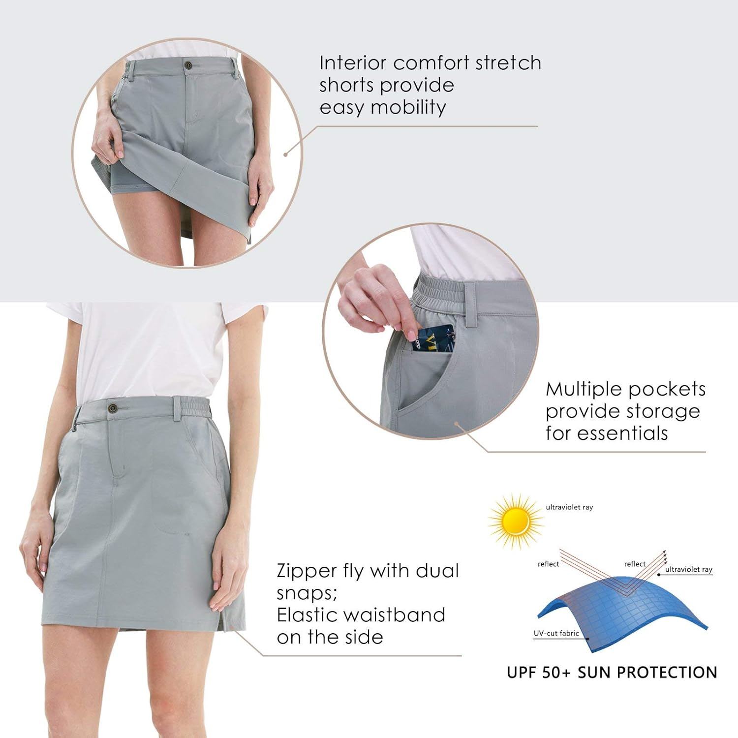 Willit Women's Outdoor Skort Golf Skort Casual Skort Skirt UPF 50+ Quick Dry Zip Pockets Active Hiking: Clothing