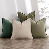 MIULEE Neutral Green Linen Pillow Covers Pack of 4 Decorative Natural Solid Throw Pillow Covers Accent Boho Farmhouse Couch Pillowcases Modern Spring Home Decor for Living Room Bed Sofa 18x18 Inch