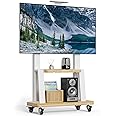 Mobile TV Stand Rolling TV Cart with Wheels for 32-75 Inch Flat/Curved Led/LCD/OLED Portable Floor TV Stand with Shelf, Height Adjustable Heavy-Duty Holds up to 180lbs,Max VESA 600 * 400mm (White)
