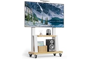 BEISHI Mobile TV Stand Rolling TV Cart with Wheels for 32-75 Inch Flat/Curved Led/LCD/OLED Portable Floor TV Stand with Shelf, Height Adjustable Heavy-Duty Holds up to 180lbs,Max VESA 600 * 400mm (White)