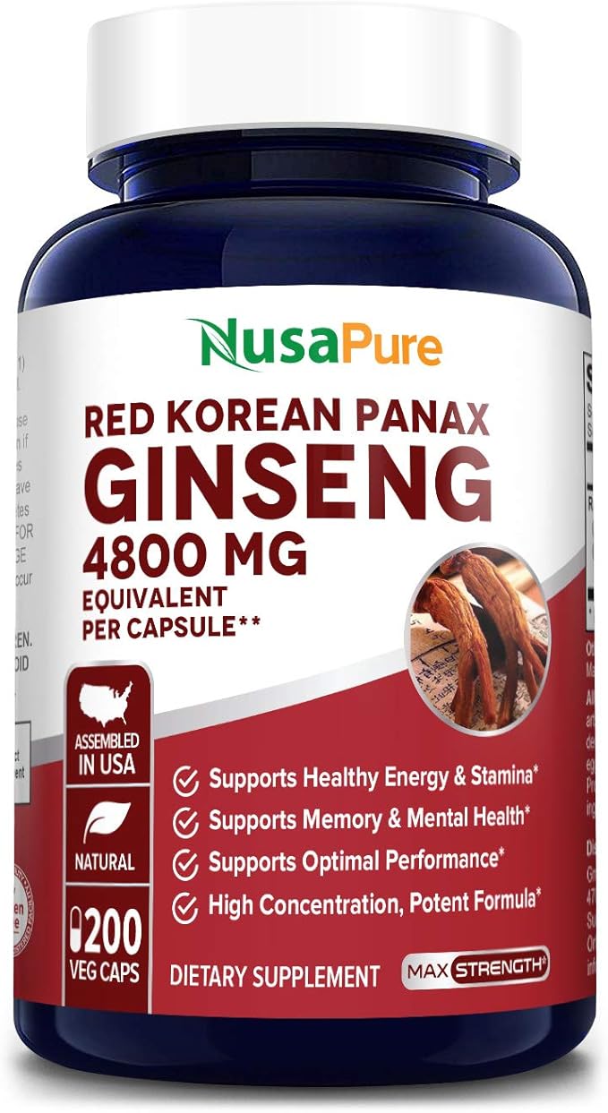 Red Korean Panax Ginseng 4800mg 200 Veggie Caps (NonGMO, Extract 121