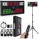 Samshow LED Digital Scoreboard with Remote &amp; Tripod, Cornhole Score Keeper | Shot Clock &amp; Timer, 12/24h Real Time, For Football/Basketball/Ping Pong/Table Tennis