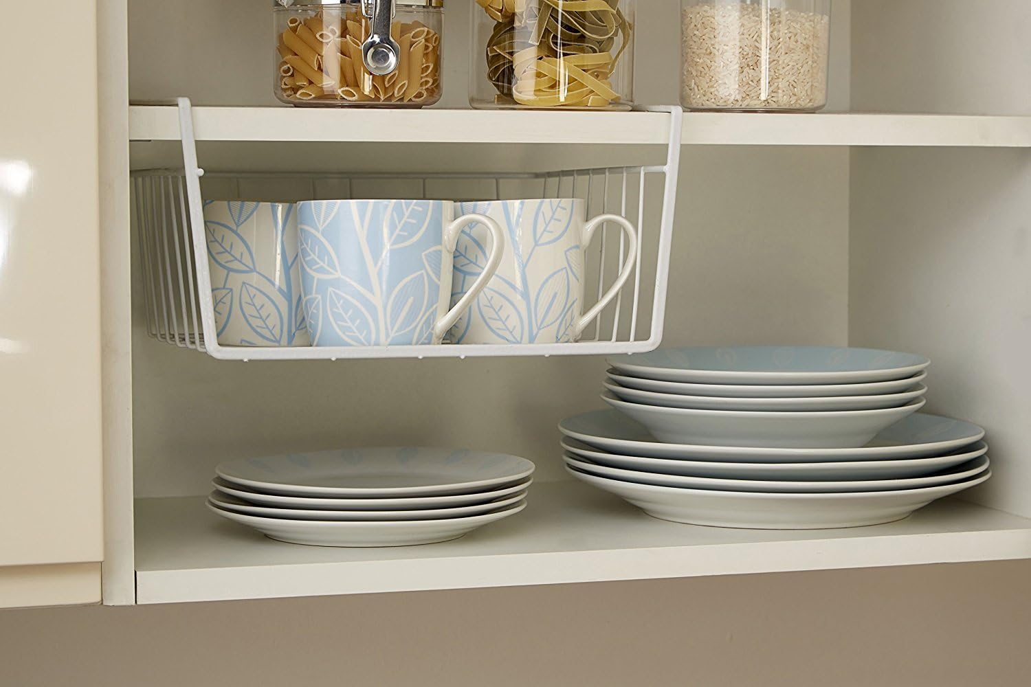 Metlex 3119, White Under Shelf Table Storage Basket Rack Kitchen Wire Mesh Cabinet Organiser