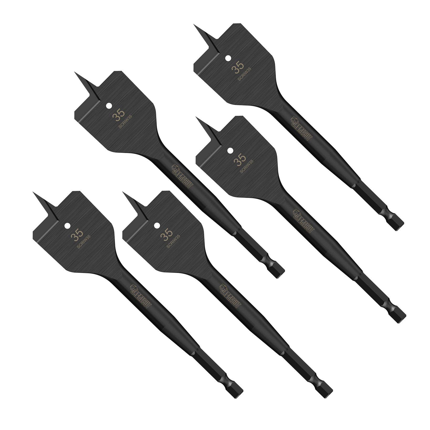 5 x SabreCut SCRIW35_5 35mm x 152mm Impact Rated Flat Wood Spade Bits for Softwood Hardwood Chipboard