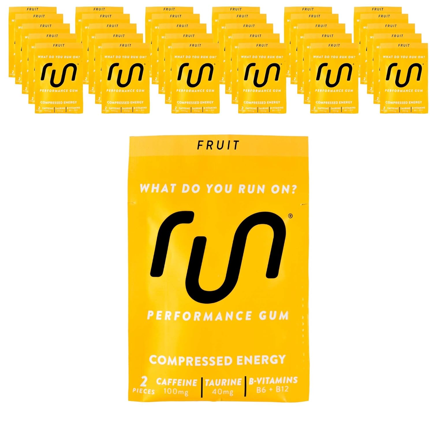 Run Gum Fruit Energy Chewing Gum 50mg Caffeine Taurine B Vitamins 64 Pieces 32pk Best Value