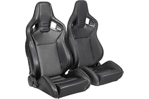 JIABEIR Pair Of Racing Seats For Cars V2 Series Black PVC Leather Gray Mesh Shiny Fabric Center Sport Reclinable Bucket Seat With Dual Lock Slider(Not Including Seat Bracket)